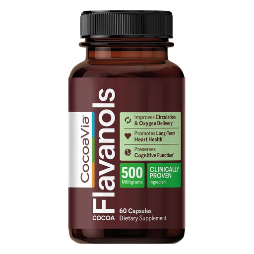 [BRSWGBI7OVYQMCDB] CocoaVia Heart & Brain Supplement, 30 Day, Cocoa Flavanol Extract, Memory & Circulation Booster, Nitric Oxide, Boost Oxygen & Energy, Plant Based, Gluten Free, Vegan, 60 Capsules