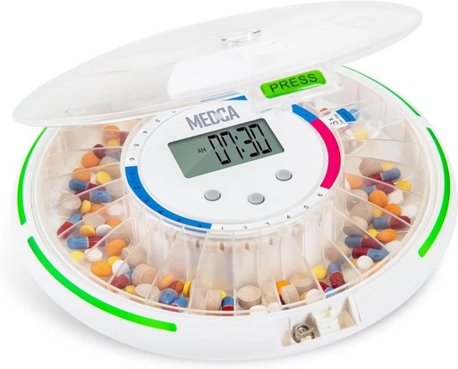 [BRSW2ZD2AEHGYC3V] Automatic Pill Dispenser with 28-Day Electronic Medication Organizer - Lockable Key Pill Container with LCD Display, Light and Sound Reminder Alarm for Scheduled Medication for Seniors and Elderly