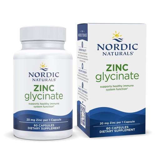 [BRSWYGT3BUHGG2D2] Nordic Naturals Zinc Glycinate - 60 Capsules - 20 mg Highly Absorbable Zinc Glycinate - Optimal Wellness - Non-GMO, Gluten Free, Vegan - 60 Servings