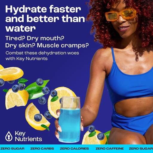 [BRSROBD4C4BWKYDA] KEY NUTRIENTS Multivitamin Electrolytes Powder Packets - Delicious Blueberry Lemonade 40 Pack Hydration Packets - Travel Hydration Powder - No Sugar, No Calories, Gluten Free - Made in USA