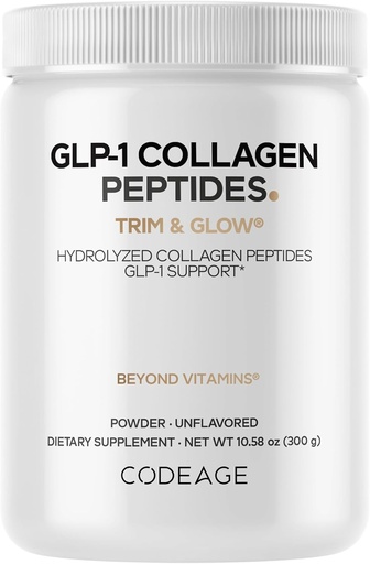 [BRSRAAQ7CMBR623J] Codeage GLP-1 Collagen Powder Supplement - Nextida GC Collagen Peptides - GLP 1 Support - Hydrolysed, Grass-Fed, Tyyppi I & III, Ei-GMO, Gluteeniton, Dairy-free - 10.58 Oz