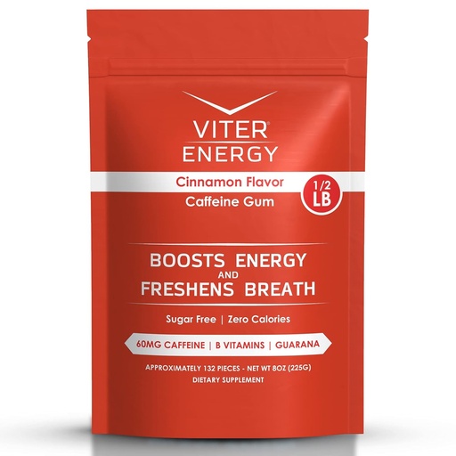 [BRSWYA32BEBRECL5] Viter Energy Caffeinated Gum 60mg Caffeine, B Vitamins, Guarana, Sugar Free. (Cinnamon, 8oz, Bulk Bag)