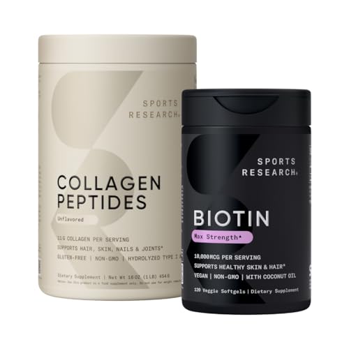 [BRSRAH33BZ5GGD33] Sports Research® Collagen Peptides for Women & Men Hydrolyzed Type 1 & 3 Protein Supplement Easy Mixing Vital Nutrients Proteins and Vegan Biotin 10,000mcg Max Strength B7 120 Softgels (4 Month Supply