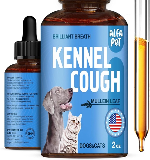 [BRSWYHT2DN4BUD32] Dog Cough Treatment Liquid • Kennel Cough for Dogs & Cats • for Breathing During All Life Cycle • Marshmallow Root + Mullein Leaf in The Composition • Natural Supplement for All Breeds • 2 Oz