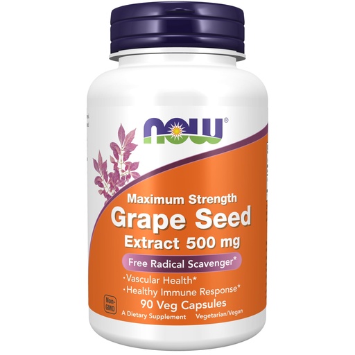 [BRSRMGIBOR5RGGQ4] Now Supplements, Grape Seed Extract, Maximum Strength 500 mg (a Highly Concentrated Extract with a Minimum of 90% Polyphenols), 90 Veg Capsules
