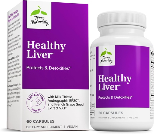 [BRSRMFQOBMNBU3L5] Terry Naturally Healthy Liver - Liver Function & Health Support Supplement - Cellular Health Support with Andrographis EP80 & French Grape Seed Extract - Gluten-Free Dietary Supplement - 60 Capsules