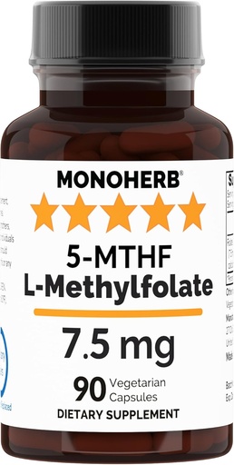 [BRSWYYYCOUNGMYAY] MONOHERB L-Methylfolate 7.5 mg - 90 Vegetarian Capsules - Methyl Folate Supplement