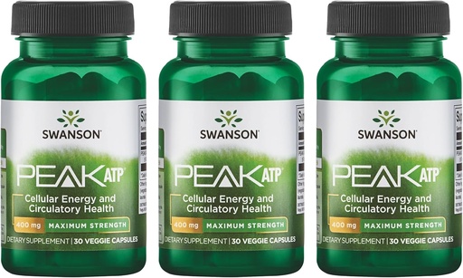 [BRSWGFD3BECQOEQ4] Swanson Maximum Strength Peak ATP-Natural Supplement Främja Cellular Energy Support-Supports Physical Performance och främjar hälsosamt blodflöde Support-(30 Veggie Capsules, 400mg Varje) 3 Pack