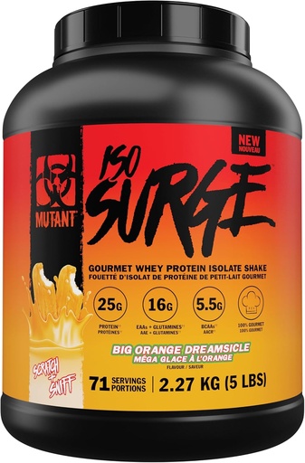 [BRSROZIBBEHB6H3U] Mutant ISO Surge Whey Protein Isolate Powder Acts snabbt för att hjälpa till att återhämta sig, bygga muskler, bulk och styrka (5 pund, Big Orange Creamsicle)