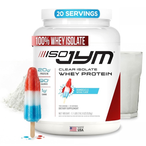 [BRSW2HAPPMFBQF3L] JYM Supplement Science Iso JYM Bombsicle, 90 Calories, 100% Whey Protein Isolate, Zero Fat, Zero Sugars, Mixes Clear, for Women & Men, 20 Servings