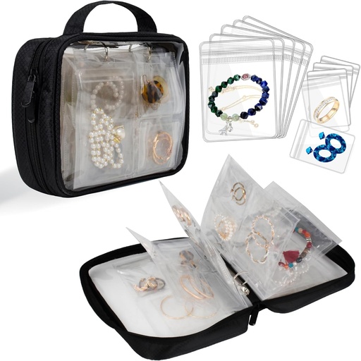 [BRSROGA5CB7WMC3H] Travel Jewelry Organizer Case Transparent Jewelry Storage Book Binder Bag for Earrings, Rings, Necklace, Bracelet,Black