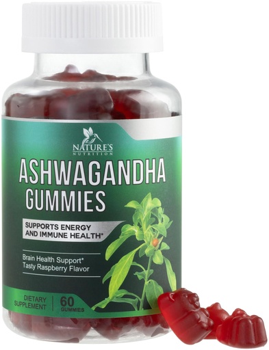 [BRSW2ZAHOUJQIDTJ] Ashwagandha Gummies - Advanced Ashwagandha Gummy Formula for Daily Use - Natural Antioxidant Support & Brain Health Support - Natural Calm, Relaxation, & Immune Support - Berry Flavor - 60 Gummies