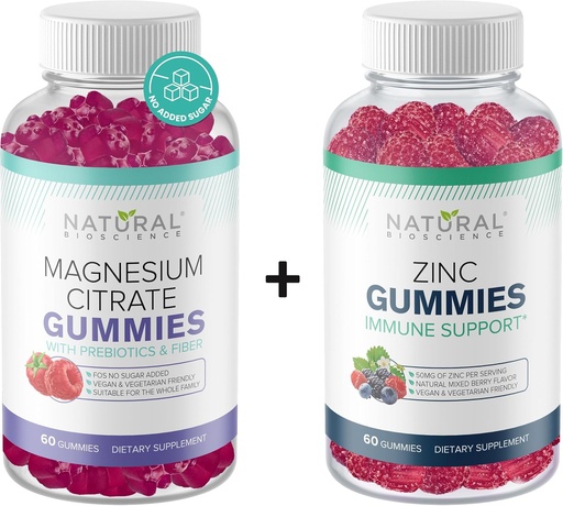 [BRSRAGAZCNYBYDQ4] Sugar Free Magnesium Gummies & Extra Strength Zinc Gummies, Vegan, Gluten Free, Calmness, Relaxation, Muscle Health, Immune Support, Skin Health, Non-GMO, 60 Gummy Vitamins