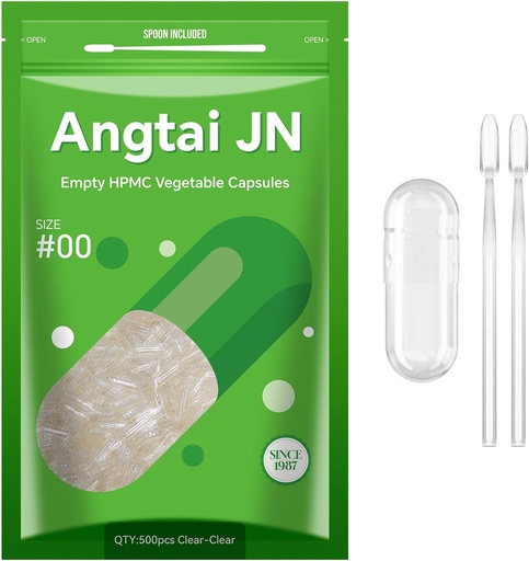 [BRSROZTQOYHWOCLU] Tühjad kapslid, AngtaiJN 500 Count Clear Vegetarian Kapslid, Suurus 00 DIY Pill Kapslid Täites tühjad kapslid, koos Micro Lab Spoon, Kosher, ISO9001,Gluten Free, Halal Certified, Non-GMO sertifitseeritud