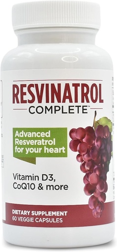 [BRSWIZ34BQPRODT4] Capsule, 60 Count- Resveratrolo Supplemento Supporta l'invecchiamento sano, la salute del cuore e la funzione immunitaria con Quercetina, estratto di semi di uva, vitamina D3 e CoQ10