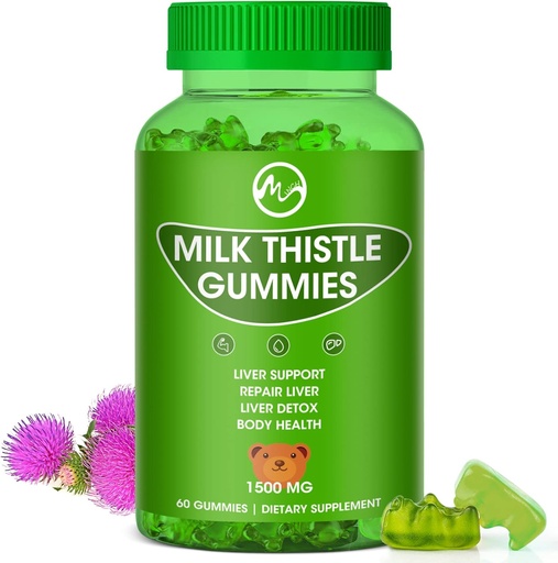 [BRSRMZQ2B4CBQDI2] Mælk Thistle Gummies, Lever Rense Gummy, Økologisk Lever Detox Kosttilskud til mænd og kvinder - 60 Gummies (60 greve (pakke med 1))