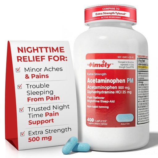 [BRSROED5OIBAMEIZ] TIME-Cap Labs 400 Caplets Extra Strength Acetaminophen 500mg PM & Diphenhydramine HCl 25mg - PM Pain Reliever & Sleep Aid, Helps with Occasional Headaches & Minor Aches & Pains