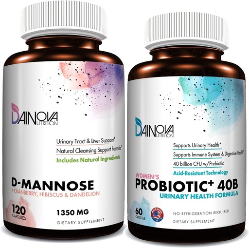[BRSW2GQQOYIWYCQZ] D Mannose Capsules and Probiotics for Women Bundle I Urinary Tract + Vaginal Health Support I UTI and Yeast Infection Control I Vegan, Gluten Free I Made in USA