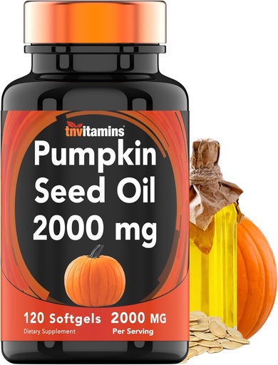 [BRSRMBQPDN6QE2TG] Tnvitaminer Pumpkin Seed Oil - 2000 mg Per Serving x 120 Softgels | Pumpkin Seed Oil Extract Supplement for hårvekst og Bladder Control*