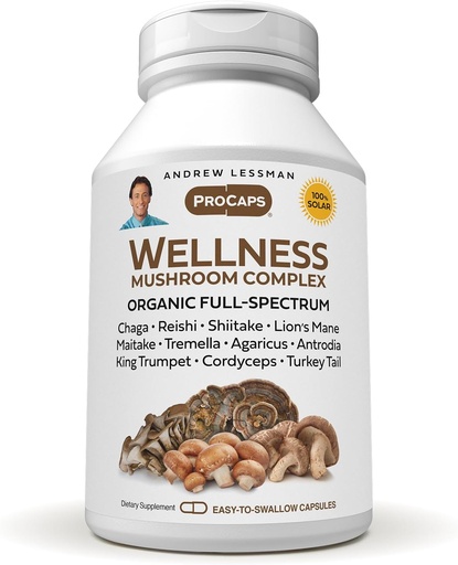 [BRSRAYYTPN7AKEQV] ANDREW LESSMAN Wellness Mushroom Complex 180 Kapsler - Økologisk fullspektrum blanding av 11 Mushrooms - støtter generell helse og vitalitet - Ingen tilsetninger. Mushroom Complex Supplement