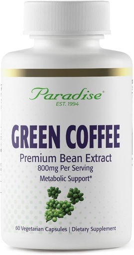[BRSWI2T4DIMR2CDI] Paradise Herbs Green Coffee Bean, Active Whole Spectrum Extract, Super Potent, Ultra Pure, Vegan, Gluten Free, Non-GMO, 60 Count