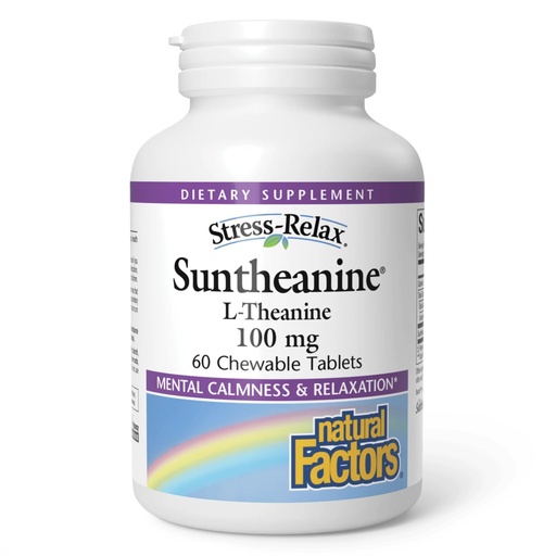 [BRSWIYQGAYMRKEI5] Natural Factors Suntheanine L-Theanine 100 mg - Health Supplement for Calm Outlook - L-Theanine Supplement Supports Relaxing Sleep & Aids Against Drowsiness - 60 Chewable Tablets (30 Servings)
