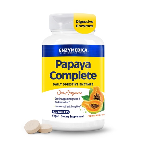 [BRSROADYC4MGY2Y6] Enzymedica Papaya Complete - Papaya Enzymes Chewable, Digestive Enzyme Supplement for Women and Men, Digestion & Gut Health Support, High Potency Bromelain & Papain, Vegan, Gluten Free - 120 Tablets