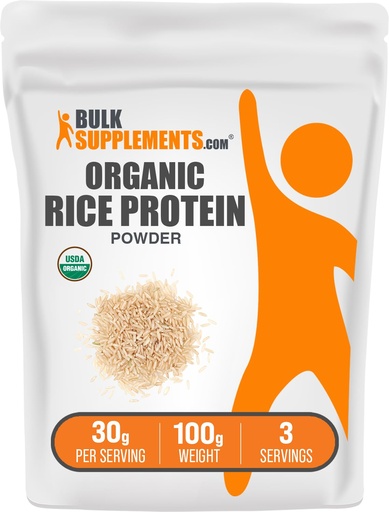 [BRSWGA32DEPQIHL6] BulkSupplements.com Organic Rice Protein Powder - Vegan Plant Protein, Unflavored - Vegan & Gluten Free, 30g per Serving, 100g (3.5 oz) (Pack of 1)