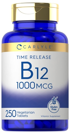 [BRSW2AQEB4CAE23U] Carlyle B12 Vitamin 1000 mcg | 250 Count | Time Release Tablets | as Cyanocobalamin | Vegetarian, Non-GMO & Gluten Free Supplement