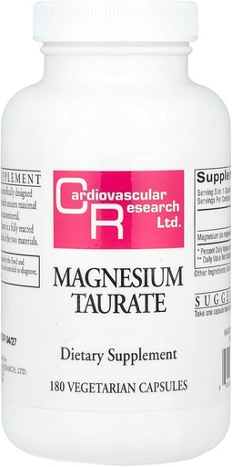 [BRSWIEYMCAAWEAD4] Investigación cardiovascular Magnesio Taurate 125 mg, Creamy White, 180 cápsulas (MAGT2)