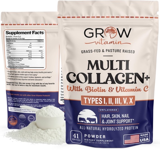 [BRSWYZL3BEBROH3L] Collagen Multi Collagen Powder for Women w/Types I, II, III, V & X - Keto Friendly, Hydrolyzed Collagen Peptides Powder Blend w/Biotin & Vitamin C, 41 Servings