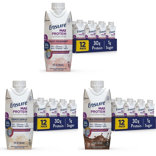 [BRSROEIZOV7RAHTF] Ensure Max Protein Nutrition Shake, 11 fl oz, 12 Count & Max Protein Nutrition Shake, 11 fl oz (Pack of 12) & Max Protein Nutrition Shake with 30g of Protein, 1g of Sugar, 11 Fl Oz (Pack of 12)