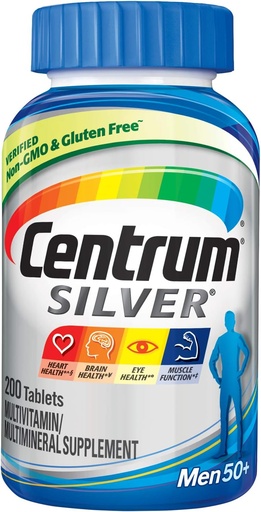 [BRSWKYQPAIPWMDY5] Centrum Silver Multivitamin for Men 50 Plus, Multimineral Supplement, Vitamin D3, B-Vitamins and Zinc, Gluten Free, Non-GMO Συστατικά, υποστηρίζει τη μνήμη και τη γνώση σε ηλικιωμένους ενήλικες - 200 Ct