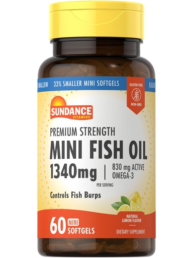 [BRSROBT7OYGRM3L7] Sundance Mini Fish Oil Softgels 1340mg | 60 Count | Controls Fish Burps | Premium Strength Formula with Omega-3 | Natural Lemon Flavor | Non-GMO and Gluten Free Supplement