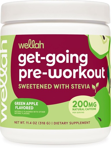 [BRSRAYD6DMNBU2QZ] Wellah Get-Going Pre-Workout Drink Mix (Green Apple Flavored, 30 Servings)