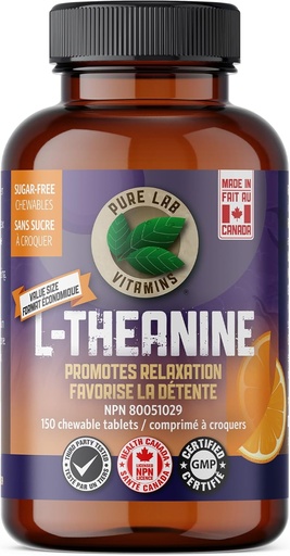 [BRSROBL7CMFA4DLH] Vitamine pure de laborator - L-Theanine 125mg, 150 comprimate masticabile - L-Theanin supliment pentru a promova relaxarea, Sleep Support, Mood Support, Brain Memory and Focus Supliment - Îmbunătățește calitatea somnului