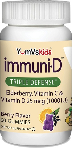[BRSWYGAHAQDRMELP] ImmuniD Elderberry Gummies для дітей від YumVs Immune Support, Вітамін С & Вітамін D Повний Immune System Підтримувати природні ягоди Flavor Chewables-60 Вітамін С і D для дітей