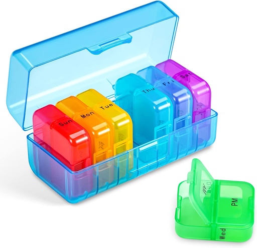 [BRSRMFL5CMHGG2Y7] Zoksi Weekly Pill Organizer 2 Times a Day, Blue 7 Day Am Pm Pill Box, Daily Am Pm Pill Organizer 7 Day, Portable Vitamin Pill Case, Weekly Pill Box for Fish Oils, Vitamin, Supplement