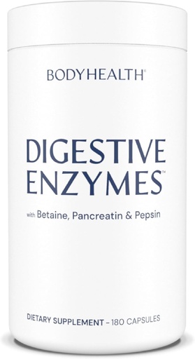 [BRSWG23QCMMAGAIZ] BodyHealth Digestive Enzymes Full Spectrum Digestive Support (180 caps), Betaine, Pepsin, Pancreatin BPP Cargado con Enzimas y Probióticos, Alivio para Bloating de Stomach, Heartburn, Gas, Estreñimiento