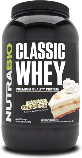 [BRSWY236CACQKHY3] NutraBio Classic Whey Protein Powder- 25G Protein Per Scoop - Full-Spectrum Amino Acid Profile - No Fillers, kunstlikud värvid, säilitusained - (Bananana Cream Pie, 2 naela)