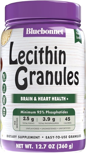 [BRSWIYQZBQIQOHTC] BlueBonnet营养 超级地球 Lecithin Granules, 衍生自非GMO Soy, Gluten-free, Vegan, Kosher 认证, 无糖添加, 12.7 oz, 黄, 12.7 Oz