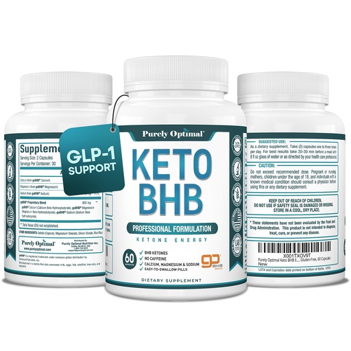 [BRSWGFAKC4FBSADB] Purely Optimal Keto BHB Capsules – Exogenous Ketone Pills for Ketosis Support, Sustained Energy, Focus & Metabolism – for Women & Men, 60 Capsules