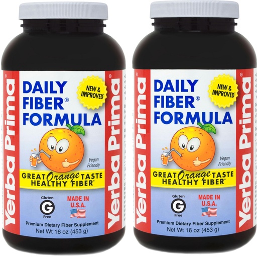 [BRSWGGQCBEAWGCTP] Yerba Prima Daily Fiber Formula 16 oz (Pack of 2) - Premium Dietary Fiber Supplement, Non-GMO, Gluten Free, Made in The USA, Orange Flavor