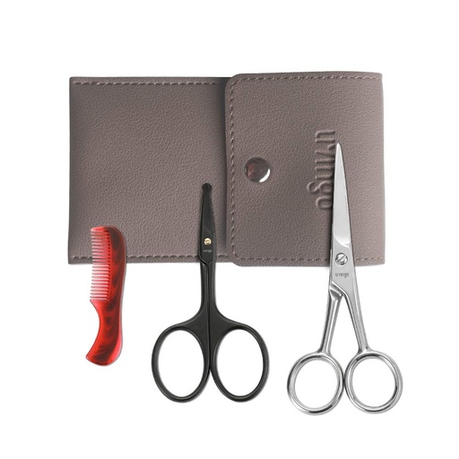 [BRSWGBL2BABRS23U] LIVINGO 4.5 inches Beard & Mustache Scissors for Men, Professional Rounded Tip Safety Sharp Stainless Steel Small Beauty Facial Nose Hair Trimming Shears Kit with Mini Comb and Leather Case