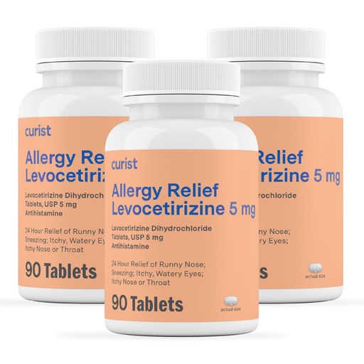 [BRSWYYL4OQDROGT4] Curist Generic Levocetirizine Dihydrochloride 5mg Bulk (270 Tablets), Allergy Pills, 24 Hour Allergy Relief - Allergy Medicine (3 Packs of 90 Tablets)