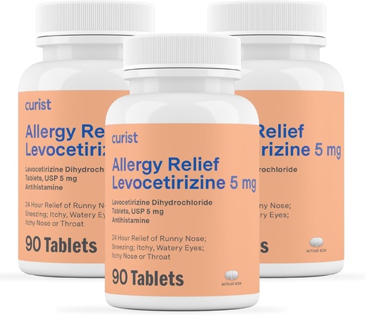 [BRSWYYL4OQDROGT4] Curist Generisk Levocetirizin Dihydrochloride 5mg Bulk (270 tabletter), Allergi piller, 24 timers Allergi Relief - Allergi medisin (3 pakker med 90 tabletter)