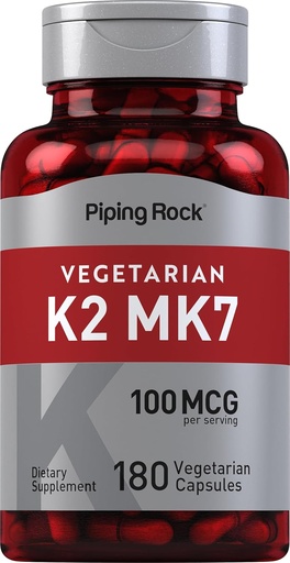 [BRSROGTYBMIW23I2] Piping Rock K2 MK7 Вітамін Supplement 100 mcg 180 Вегетаріанські капсули для жінок і чоловіків Non-GMO, клейковини безкоштовно