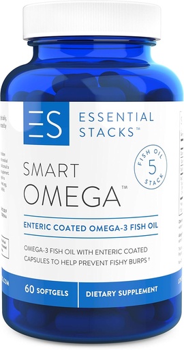[BRSWKEYOCMIQCETM] Essential Stacks Smart Omega 3 - Burpless Fish Oil - 1400mg EPA DHA Per Serving, Enteric Coated (60 Capsules)