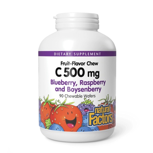 [BRSWIY3YAUOWCCTK] Natural Factors, Kids Chewable Vitamin C 500 mg, Supports Immune Health, Bones, Teeth and Gums, Blueberry, Raspberry and Boysenberry, 90 Count (Pack of 1)