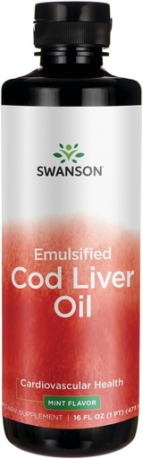 [BRSWGEL4PINBO3L5] Swanson Emulsified Cod Liver Oil (Mint) 16 fl Ounce (1 pt) (473 ml) Liquid